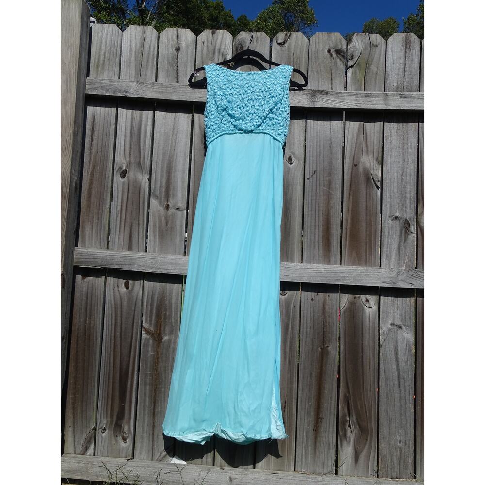 Vtg 60s/70s Robinsons California Blue Maxi Dress Daisy Lace Bodice Repair